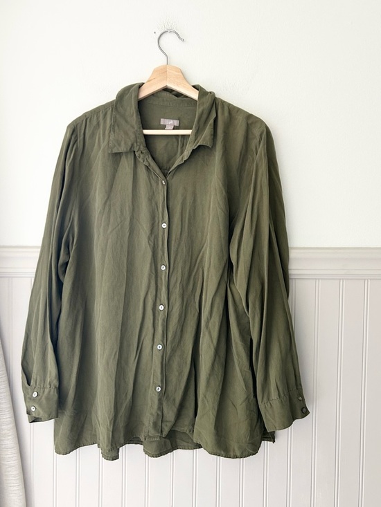 J. Jill Tops - J. Jill XL Olive Green 100% Silk Button-Front Long Sleeve Shirt Blouse